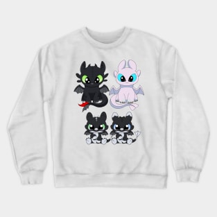 Dragon family with boys, dragon mama, toothless, light fury, night lights babies, my family Crewneck Sweatshirt